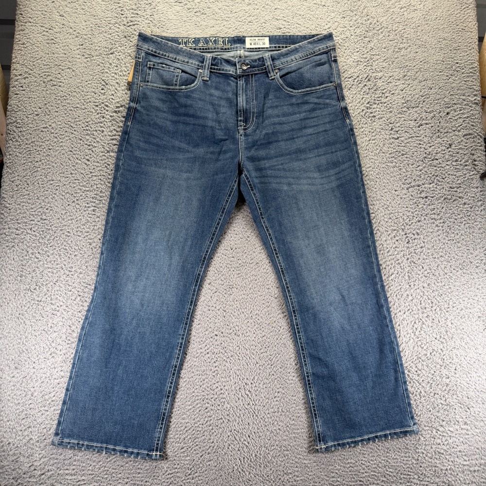 TK Axel Jeans‎ Men's 40x30 Blue Cotton Denim Bootcut Slim Faded Workwear Stretch